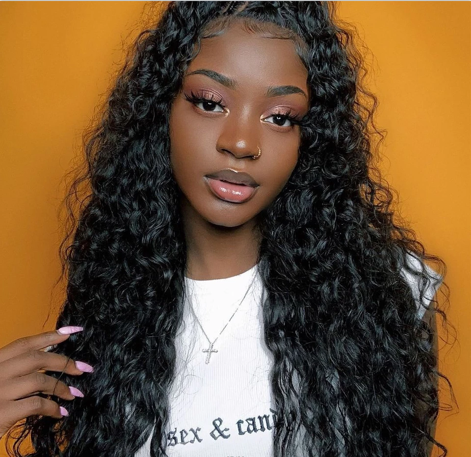 Virgin 4X4 Medium Lace Closure Deep Wave Human Hair Wig 180% Density